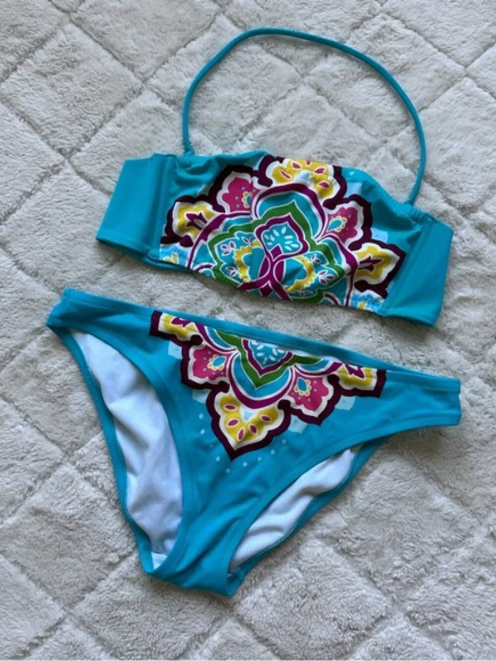 Victoria's Secret | Blue Tribal Boho Bikini Set | Top Size Small, Bottoms Medium